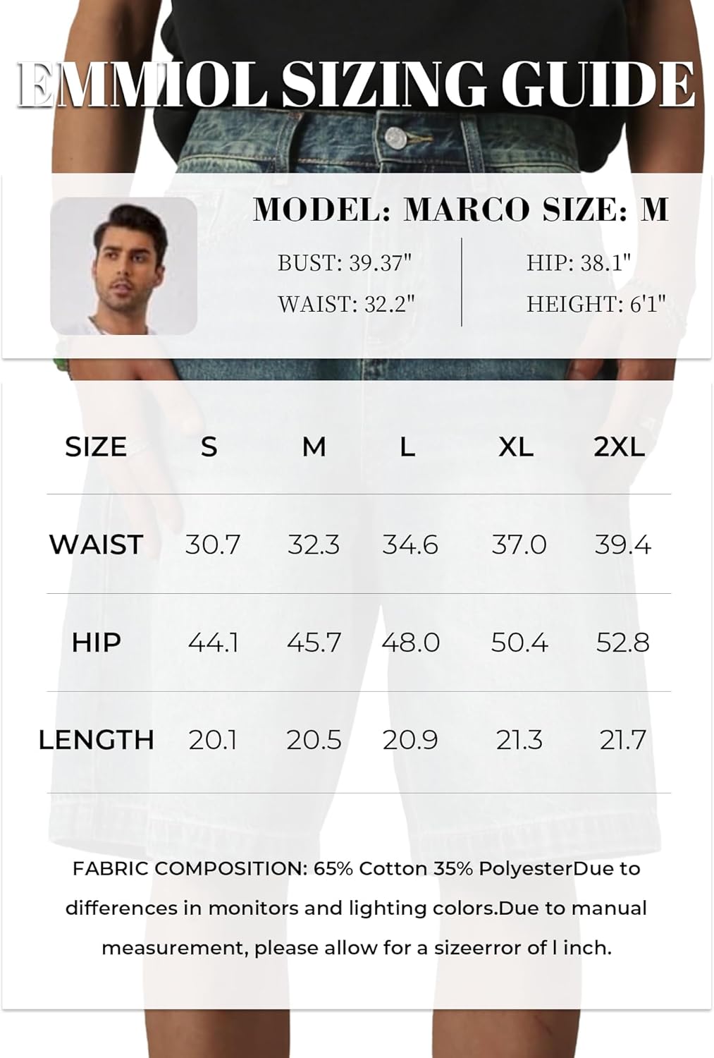 EMMIOL Baggy Jean Shorts Men, y2k Jorts Hip Hop, Comfortable Denim Tears Shorts, High Waisted and Wide Leg, Mens Jeans Loose fit Vintage Hip Hop Streetwear Skateboard Summer - Image 5