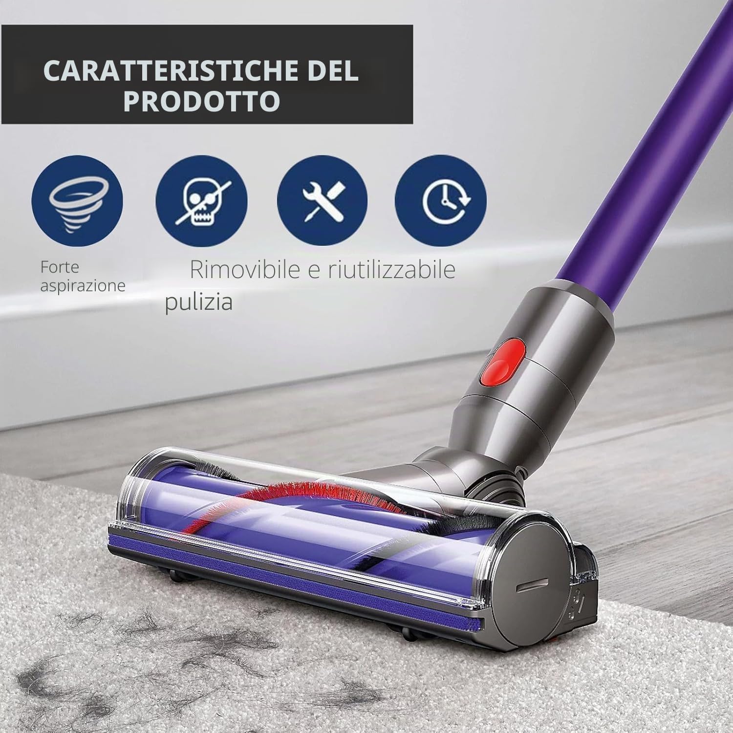 Testa di ricambio con sgancio rapido per spazzolino elettrico Dyson V7 V8 V10 V11 V15 con testa a motore diretto per pavimenti in legno duro e tappeti, accessorio per spazzole a rullo di setole SV10
