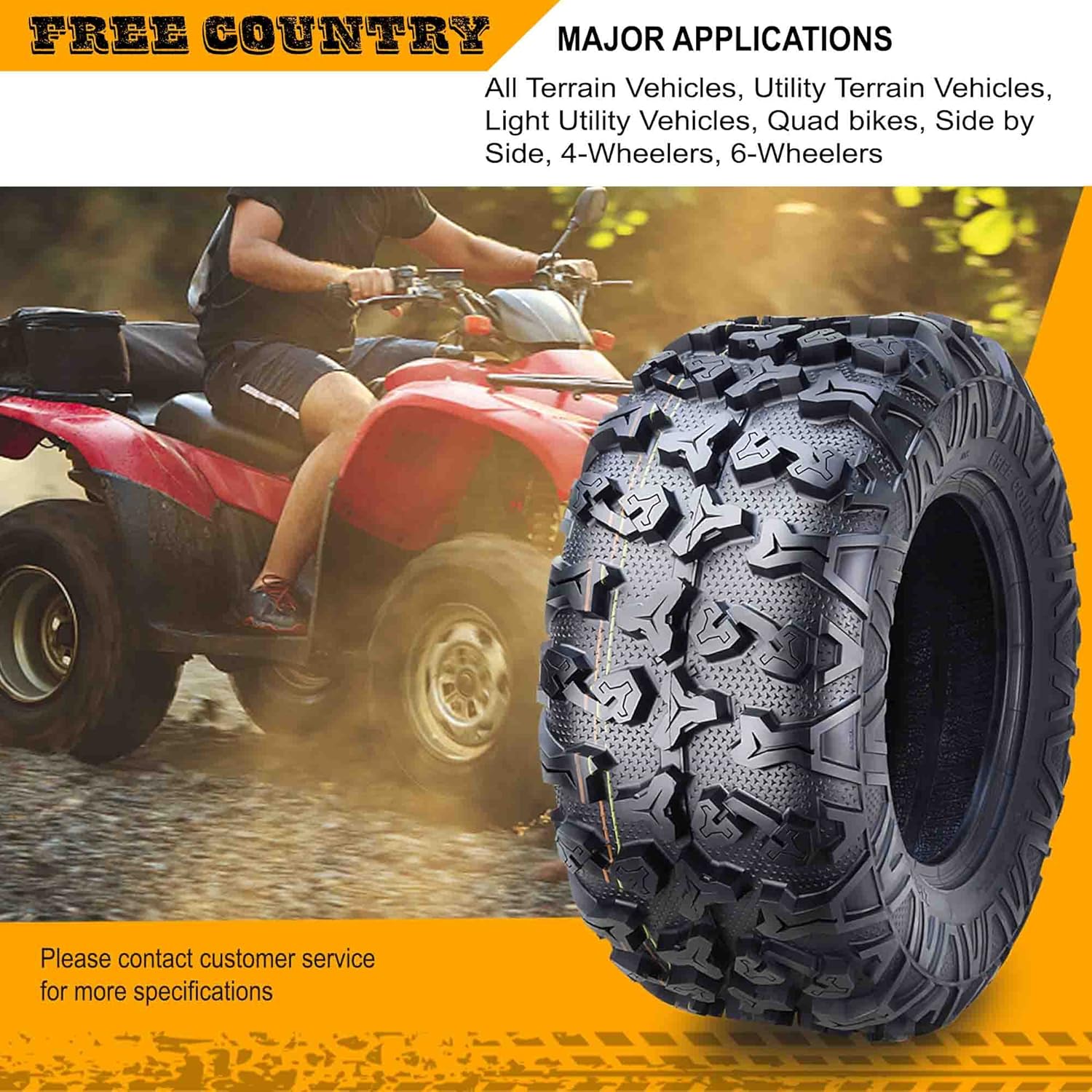 Free Country 8PR Premium ATV Tires 24x8x12 & 24x10x11 Fit 04-20 Honda FOURTRAX RANCHER AT