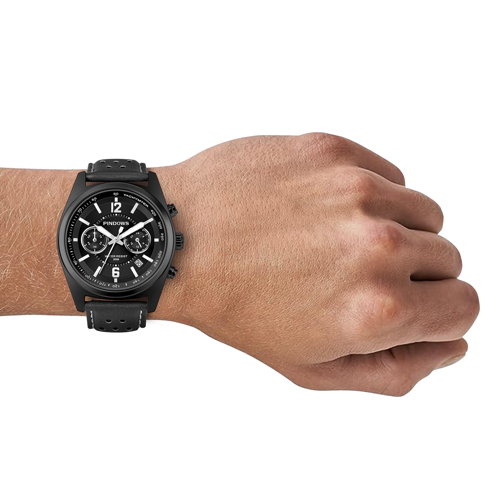 PINDOWS Herren-Armbanduhr, wasserdicht, modisch, geschäftlich, lässig, Multifunktions-Chronograph, Quarz-Herrenuhr mit Kalender, Nylonband