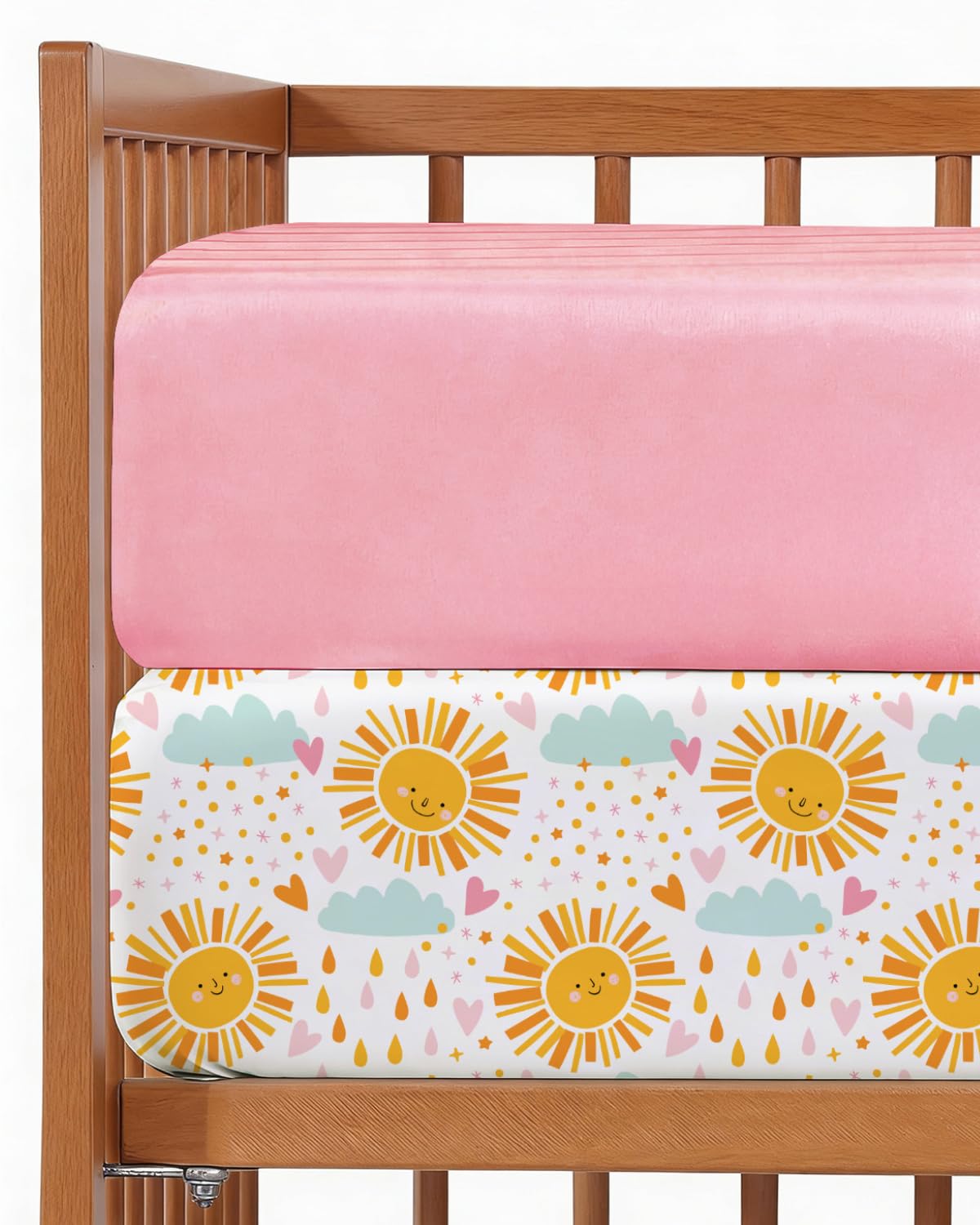 2-Pack Mini Crib Sheets Fitted - Pack N Play Sheets - 38 x 24in, Sunny Drop