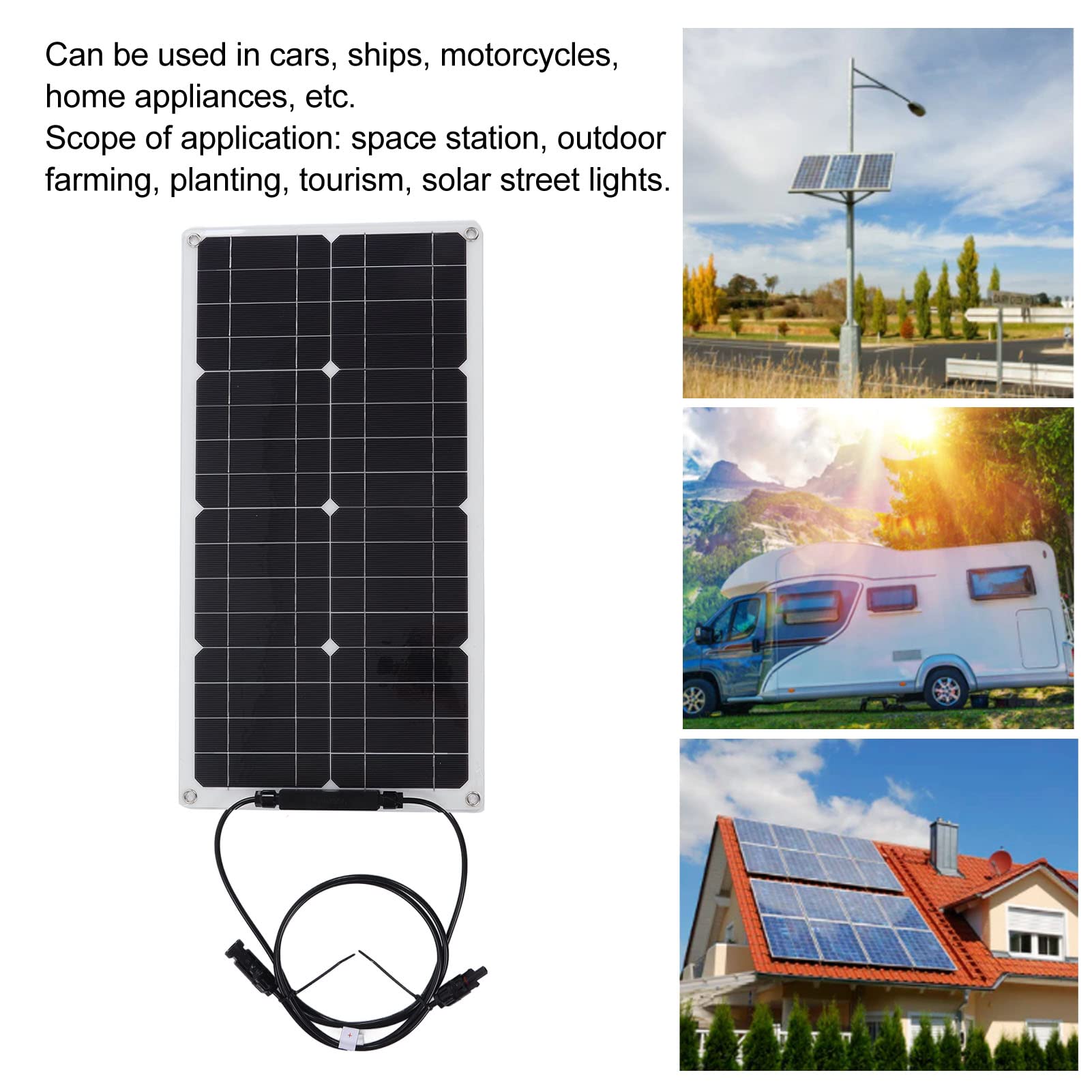 UTTASU Kit Pannello Solare 50W 12V Carica Leggera Manutenzione Batteria Barca RV Auto Camion Doppia Porta USB Alta Efficienza Flessibile Portatile Campeggio Escursionismo