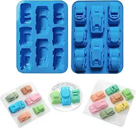 Molde de silicone para carro, molde de bolo de silicone 8 em 1, molde de mousse de bolo de silicone para carro esportivo, molde de pão feito à mão para carro de 8 cavidades (2 peças)