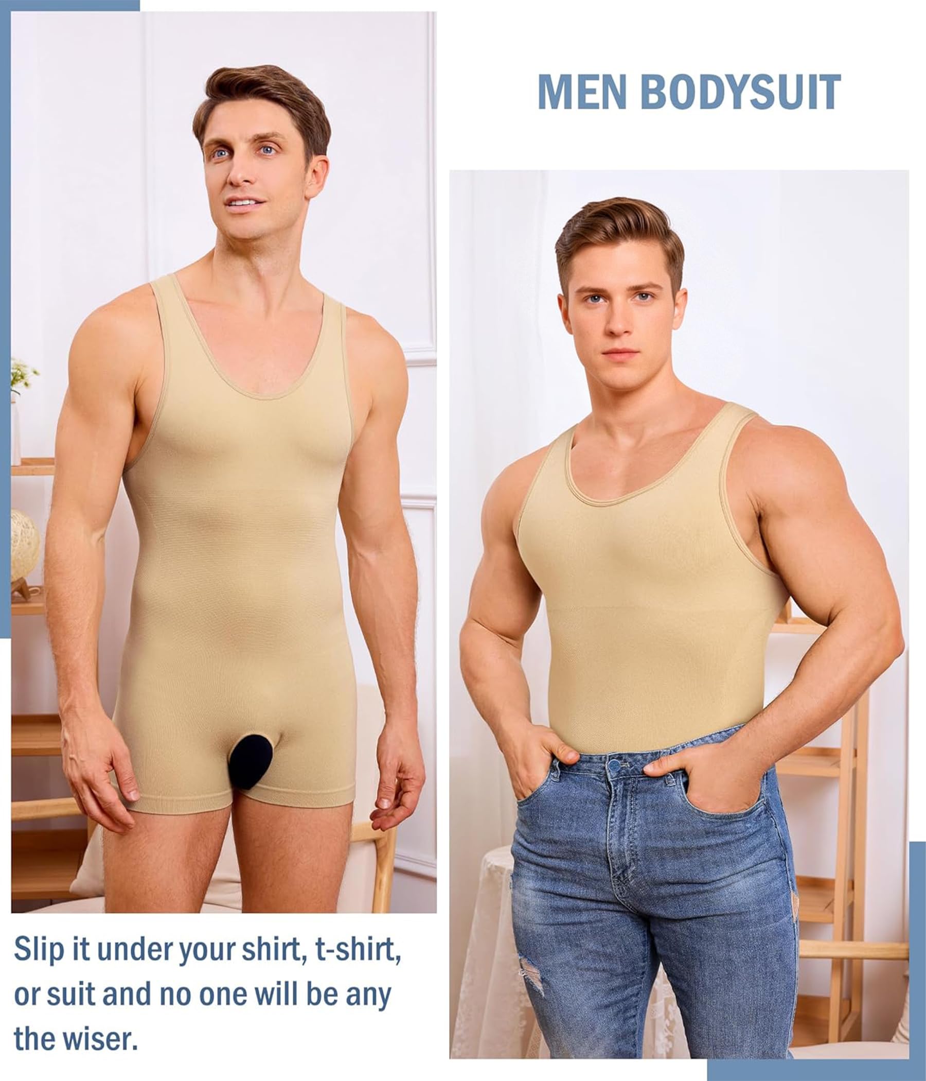 Herren-Kompressionsshirt, Bauchkontrolle, schlankmachend, Ganzkörperformer, nahtlos, Shapewear, Workout, Taillentrainer, Tanktop
