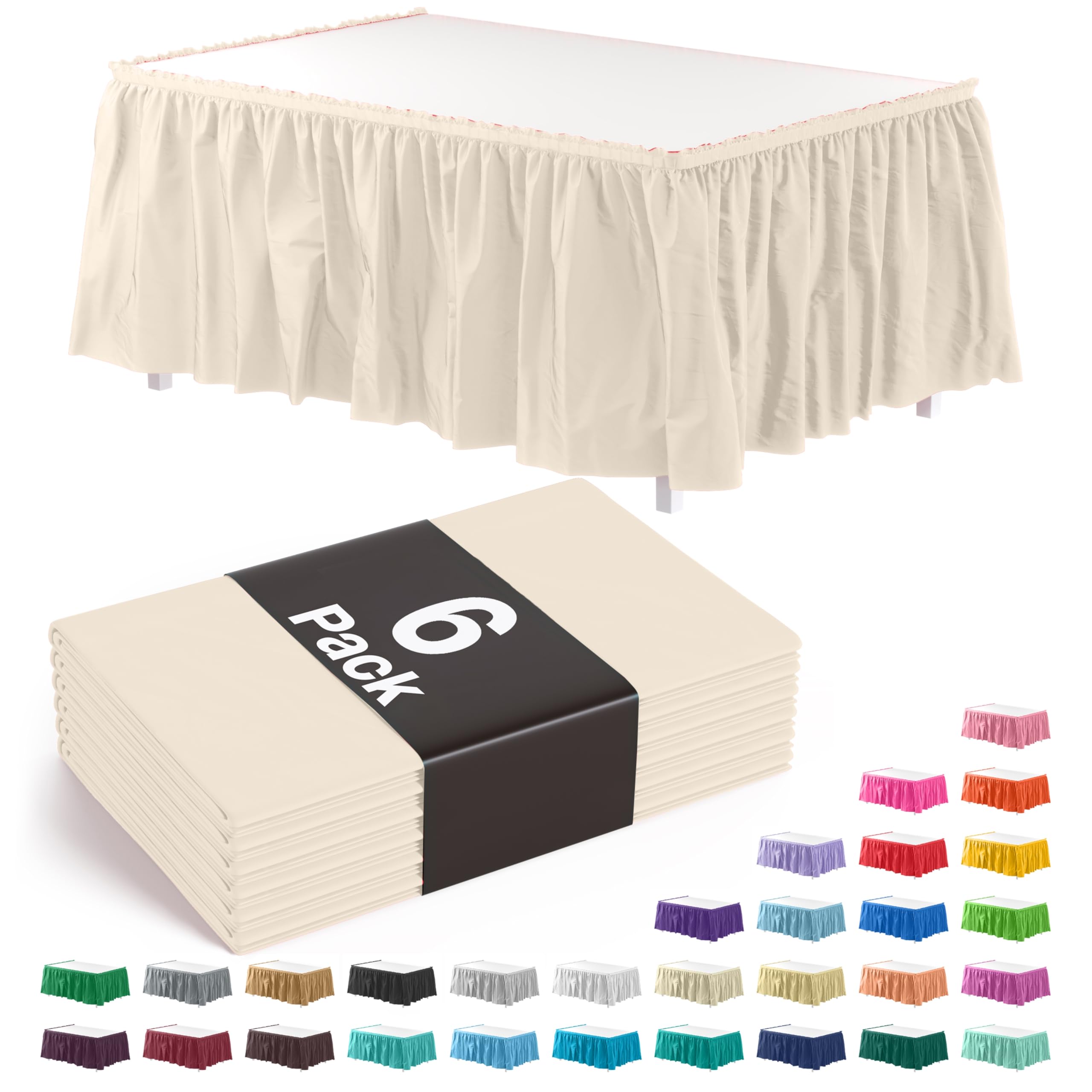 Exquise solide Couleur 4,3 m. Plastique Nappe Jupe, plastique jetables Tableskirts – 6 fils ivoire