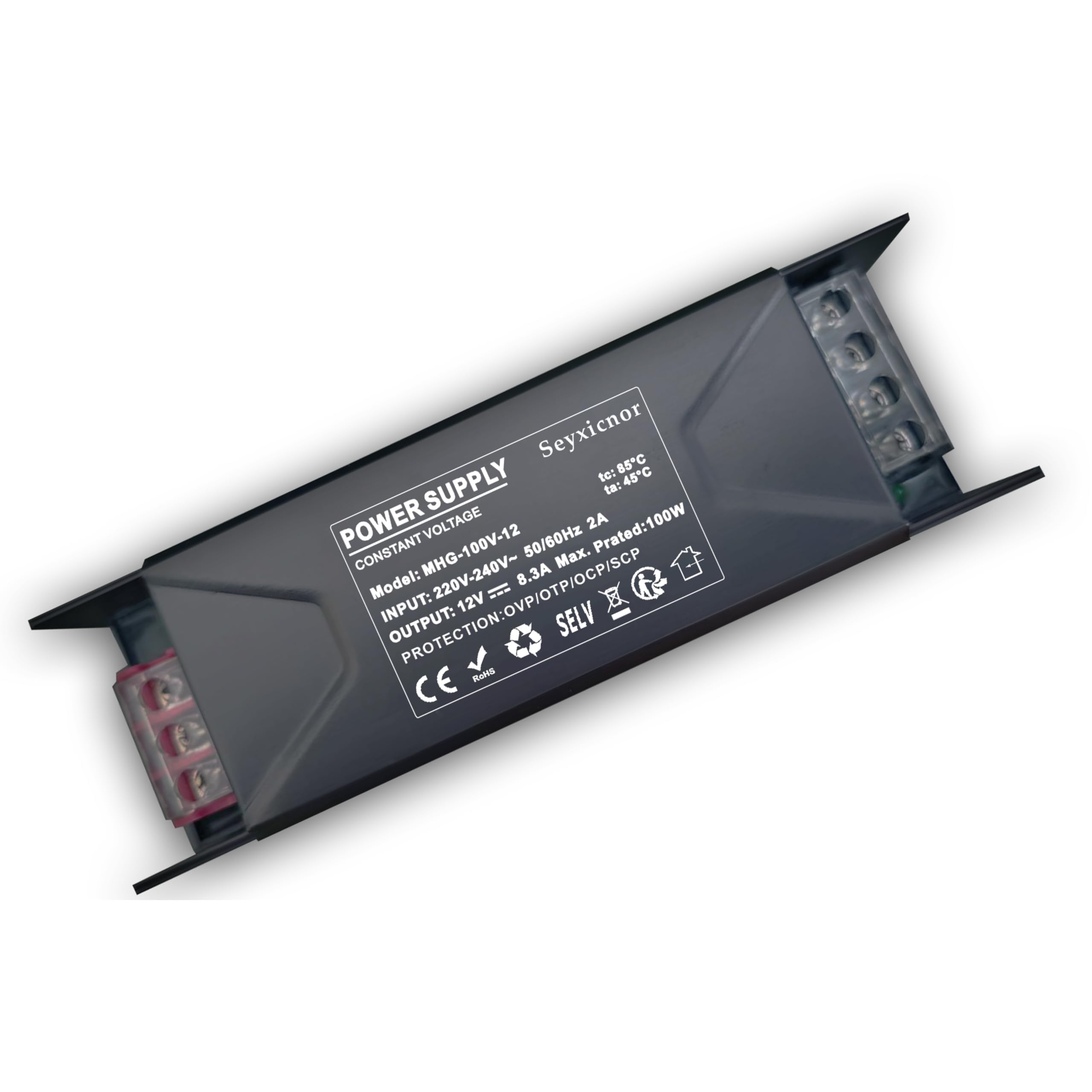 Seyxicnor LED Driver 12V 100W, 8.3A Constant Voltage Power Supply for for Strip Light, Light Bulb, Ultra-Slim Silicon Semi-Filled Low Voltage Transformer, IP40 Protection (12V, 100, Watts)