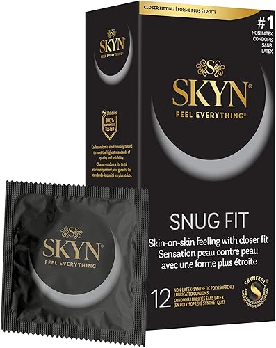 SKYN Preservativos Snug Fit 12 unidades Preservativos lubricados sin látex, sensación de piel sobre piel con ajuste más estrecho