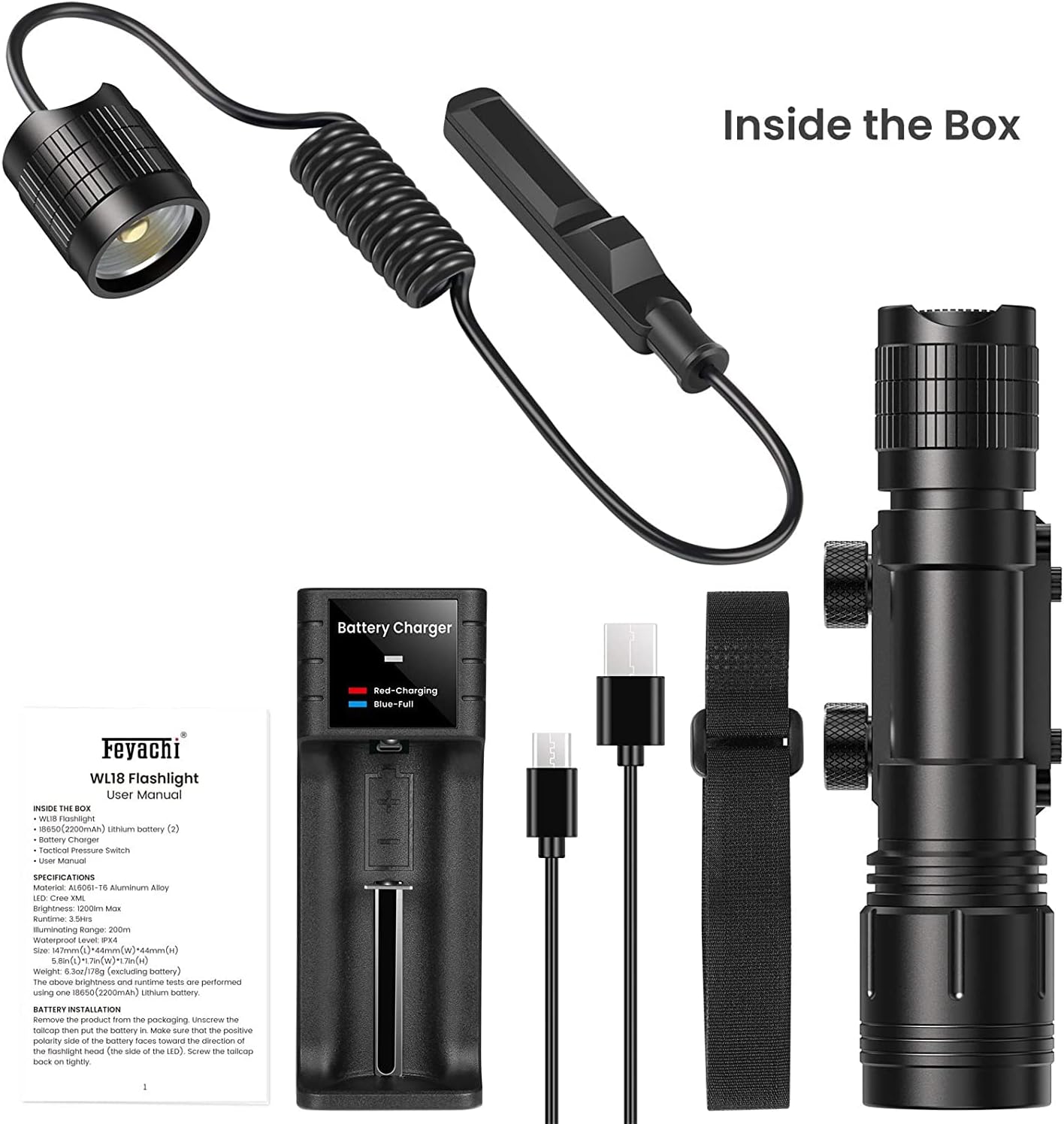Greatest Product Feyachi WL18 1200 Lumen Professional Rail Mounted Tactical Flashlight Matte Black LED Weapon Light with Remote Pressure Switch and Rechargeable Batteries 🛒 Flash Sale Feyachi WL18 1200 Lumen Professional Rail Mounted Tactical Flashlight Matte Black LED Weapon Light with Remote Pressure Switch and Rechargeable Batteries