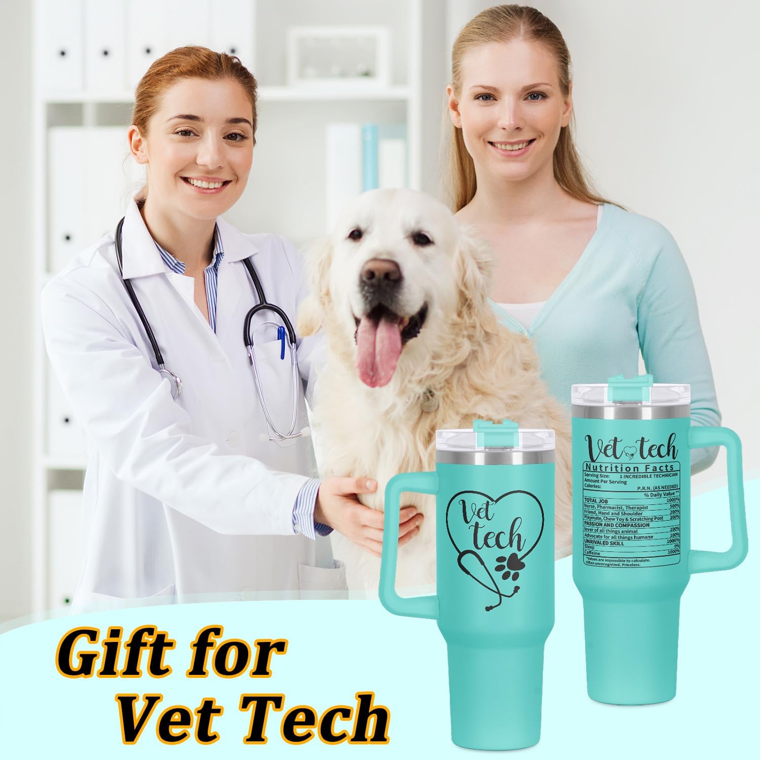 Vet Tech Gift Tumbler, Vet Tech Week Gift for Veterinarian, Veterinary Nutrition Fact 40 Oz Tumbler with Handle - Image 3
