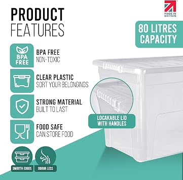 Klass 3 PCS 80L Plastic Storage Boxes With Lids Large Storage Box Clear Lid