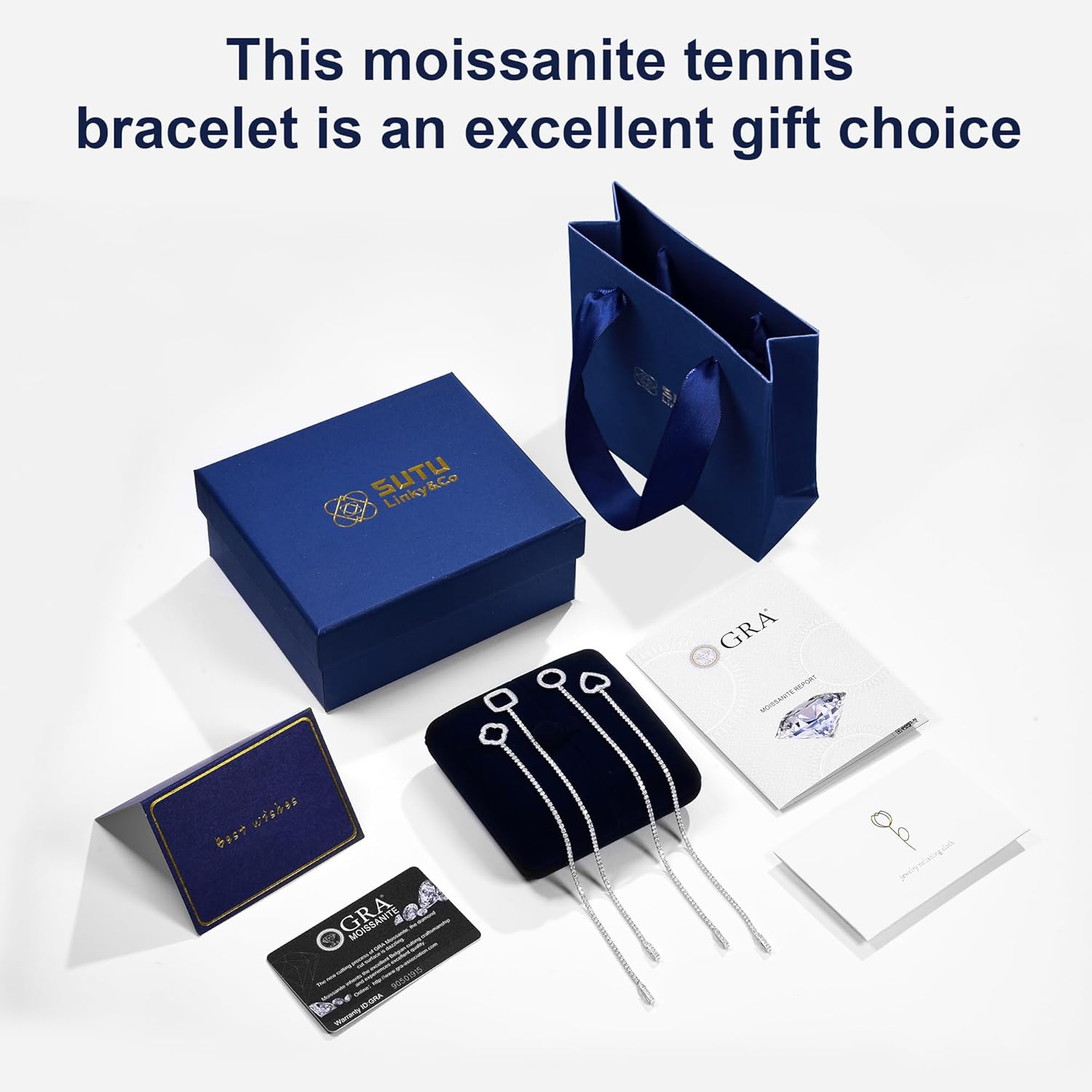 Sutu Linky&Co Moissanite Tennis Bracelet, D VVS1 Multi-Shape Clover Heart Square Circle, S925 Sterling Silver Adjustable Jewelry Gifts for Her, 6.5-7"