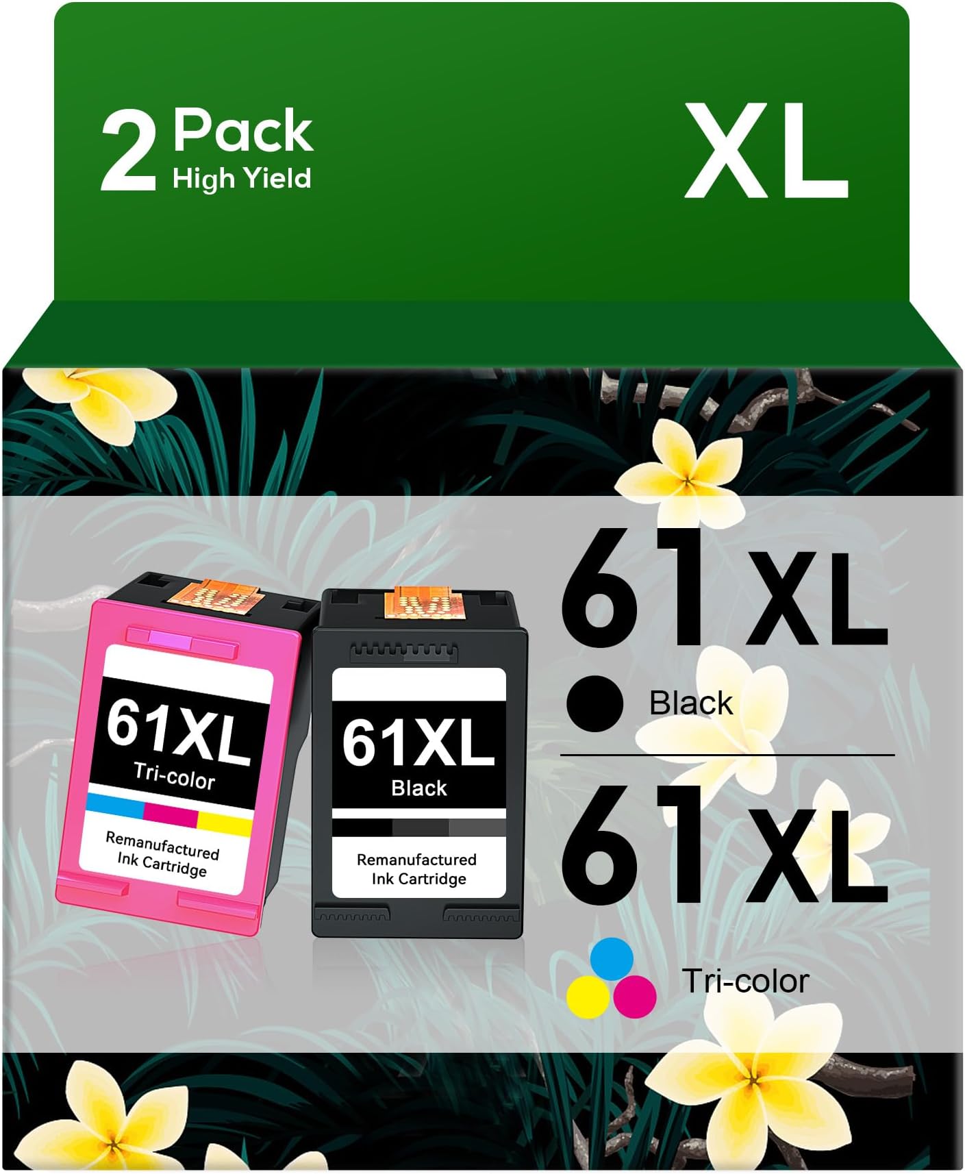 61XL Ink Cartridges Combo Pack Replacement for HP Printer Ink 61 61 XL to for Envy 4500 5530 5532 Deskjet 1010 2540 3050 Officejet 4630 4632 2620 Printer (1 Black, 1 Tri-Color)