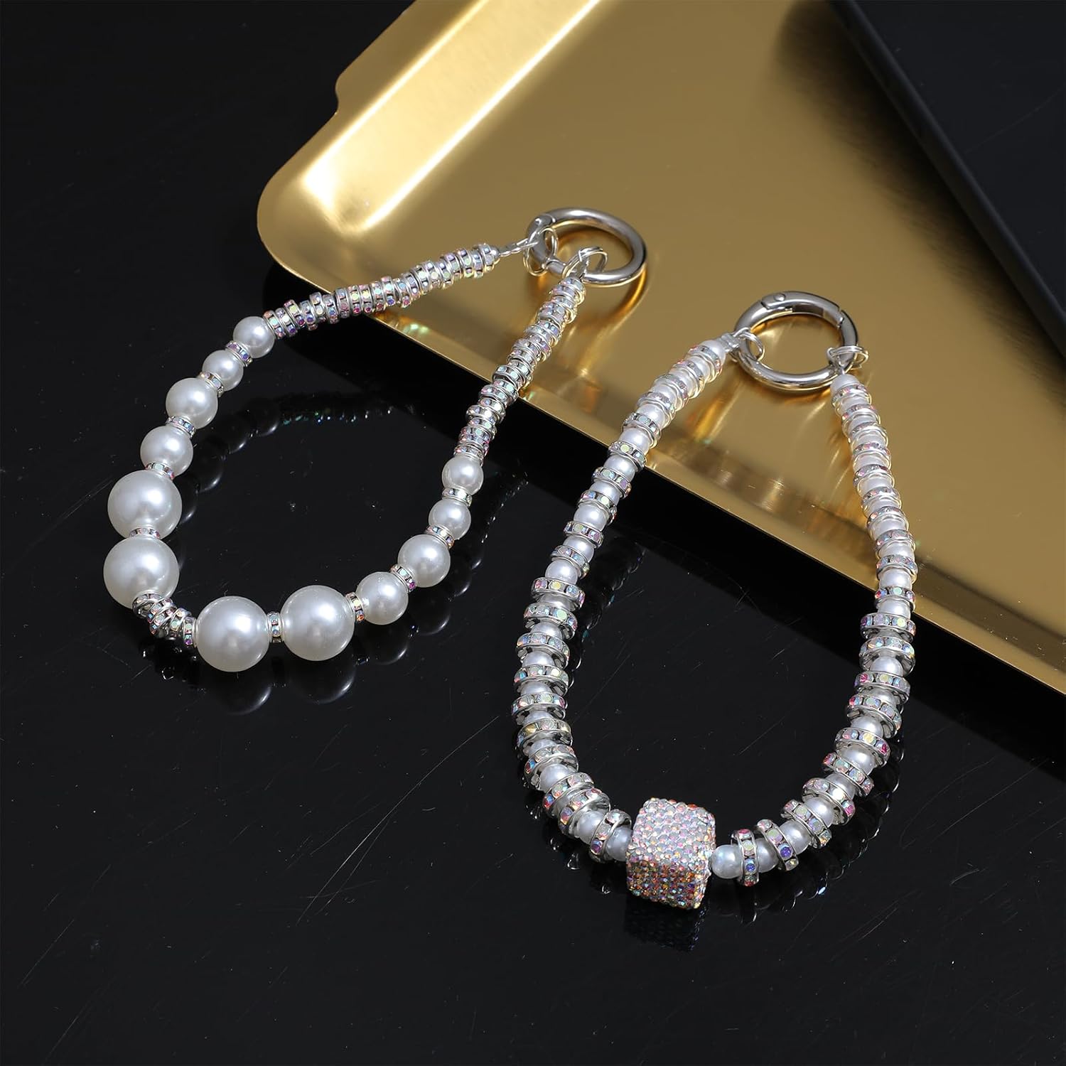 Grevosea 2 Pcs Phone Wrist Strap Pearl Beaded Phone Charms Bracelet Strap Hands-Free Cell Phone Wristlet with Tether Tab for Women - Image 7