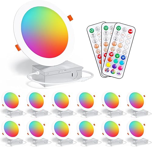 Iluminación empotrable remota de 6 pulgadas, RGBCW que cambia de color de 16 W LED empotrables con caja de conexiones, 1350 lúmenes, luz empotrada