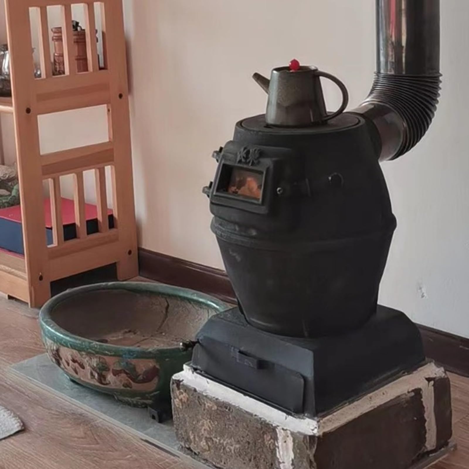Poele À Bois Chauffage en Fonte, Poêle À Bois Extérieur Poêle À Charbon avec Fenêtre de Vue, Cuisiniere A Bois pour Intérieur, Villa, Chauffage et Cuisine(L)