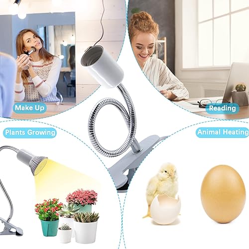 Miniatura 8 de Wrpacttg Soporte de lámpara con clip, enchufe de luz de abrazadera blanca, lámpara de escritorio con clip, accesorio de luz con abrazadera de libro