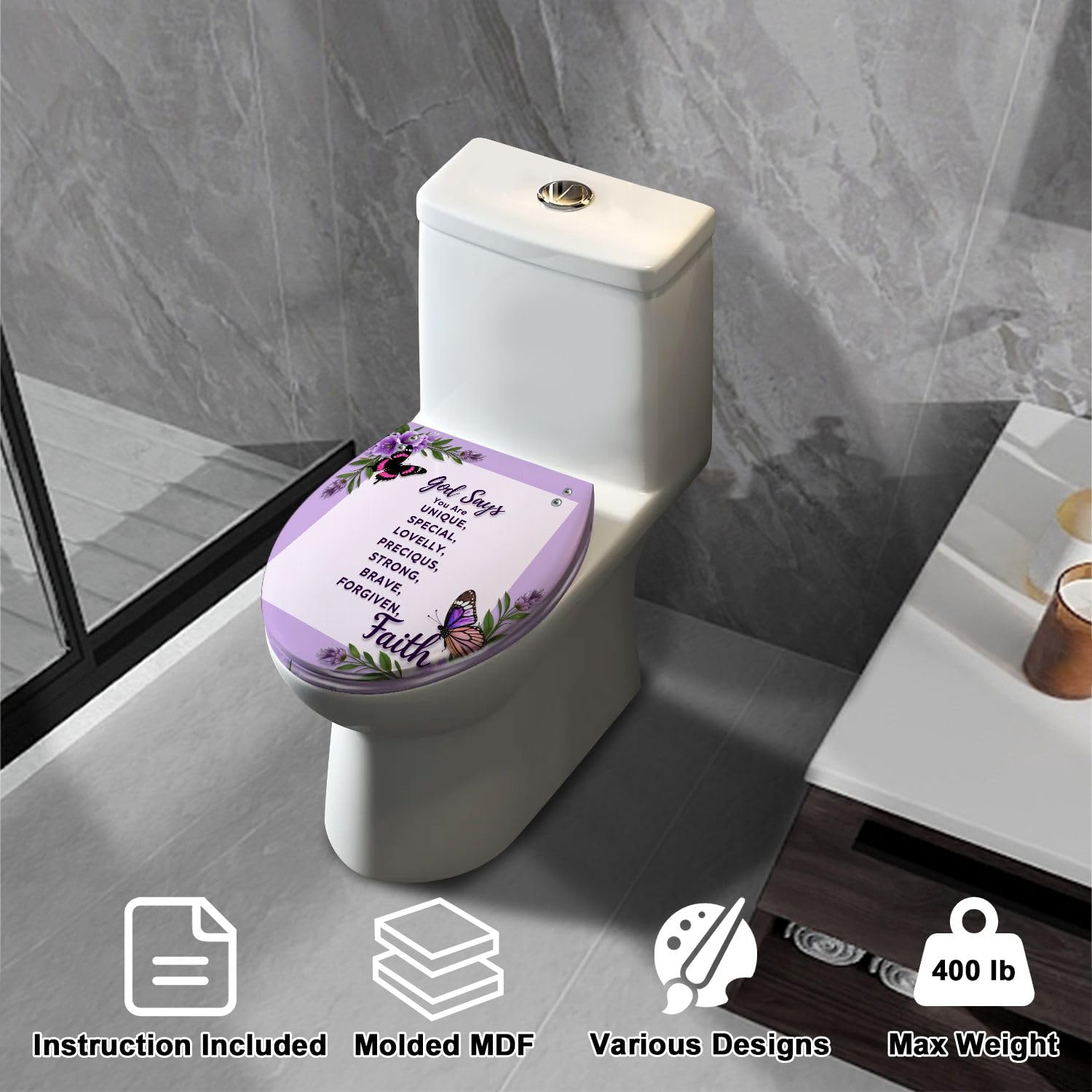 Asiento de inodoro alargado de resina para baño doméstico