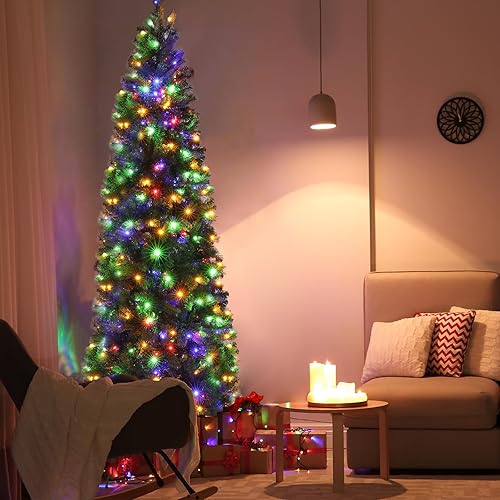Miniatura 7 de Árbol de Navidad de fibra óptica preiluminada de 7.5 pies, 350 luces LED, 10 modos de cambio de color, árbol de Navidad, 1090 ramas artificiales,