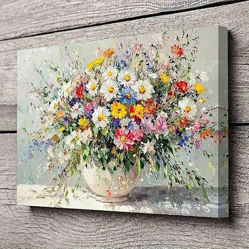 LSYALUCK Canvas Print Rustic Botanical Print Suitable for Kitchen & Living Room Decor, Colorful Flower Painting for Decor(70x98cm(28x39in)/InnerFrame)