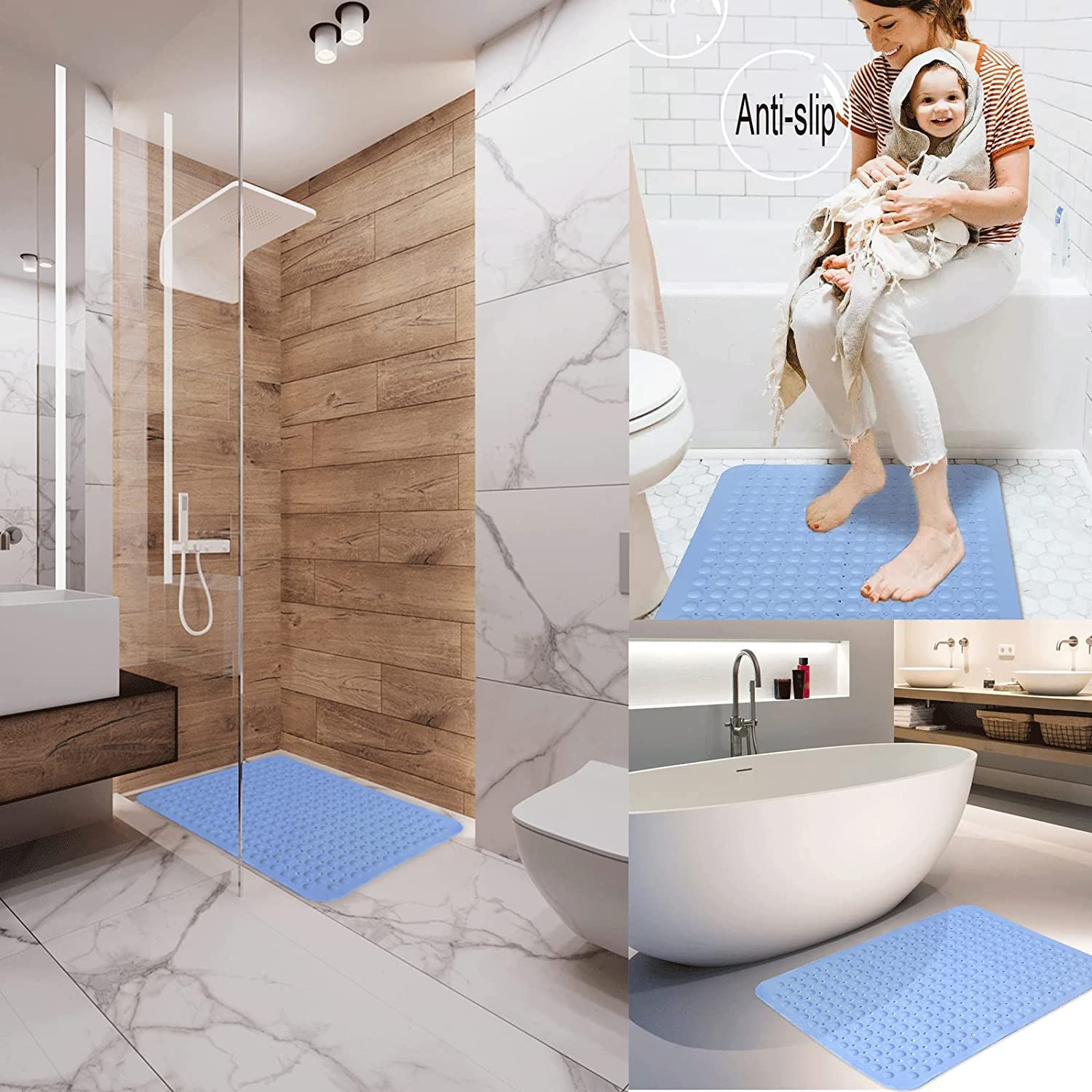 Alfombrilla de Ducha Antideslizante, Lavable a máquina. Alfombrilla de bañera Antideslizante, con Ventosa, para Ducha y Masaje (Color: 2, Tamaño: 120x80cm).