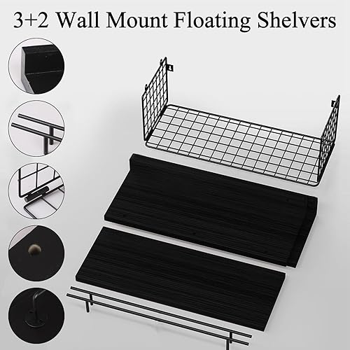 Miniatura 8 de Estantes flotantes para pared, estanterías de madera, decoración para cocina granja dormitorio lavadero sala de estar baño, almacenamiento
