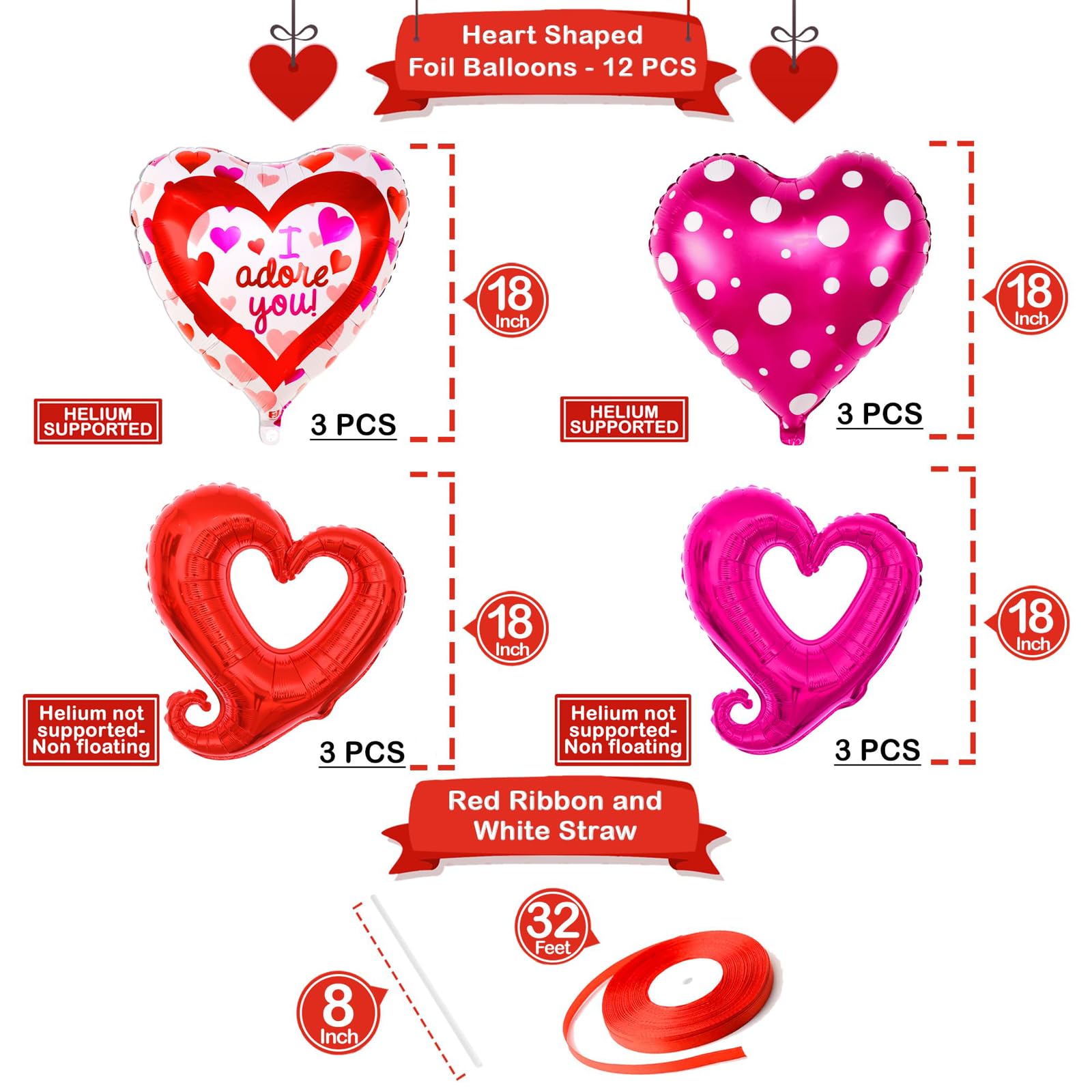 12 Stück Rote Herz-Folienballons – 45x45 Cm, Für Helium Oder Luft, Perfekt Für Hochzeit, Valentinstag & Partys!