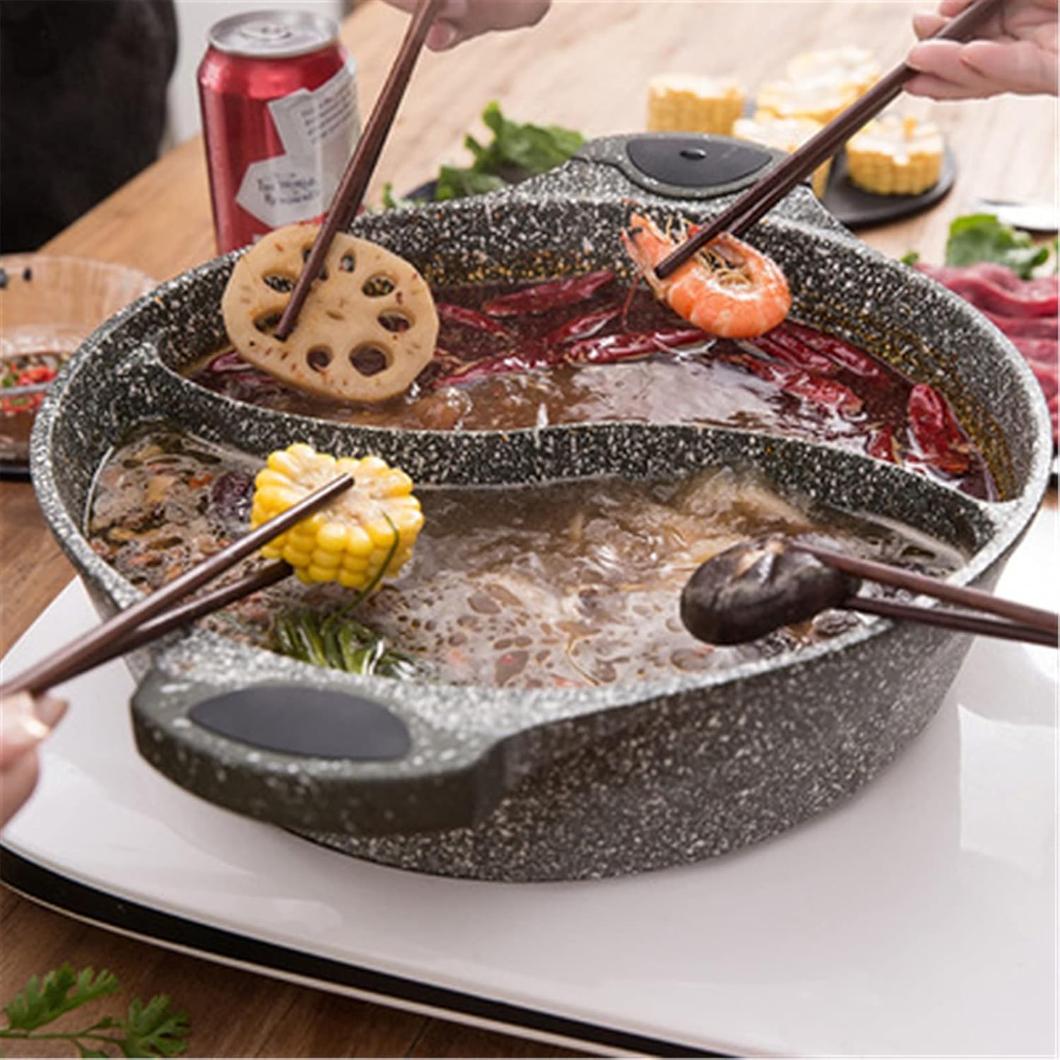 二食鍋 仕切り鍋 28cm 二色鍋 卓上鍋 両手鍋 しゃぶしゃぶ鍋 火鍋 調理