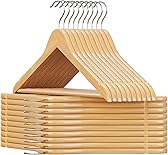 SONGMICS Kleiderbügel Holz, 20er Set, Bügel aus Massivholz, Einkerbungen im Schulterbereich, rutschfester Hosensteg, um 360° drehbarer Haken, für Anzüge, Hemden, naturfarben-silbern CRW001-20