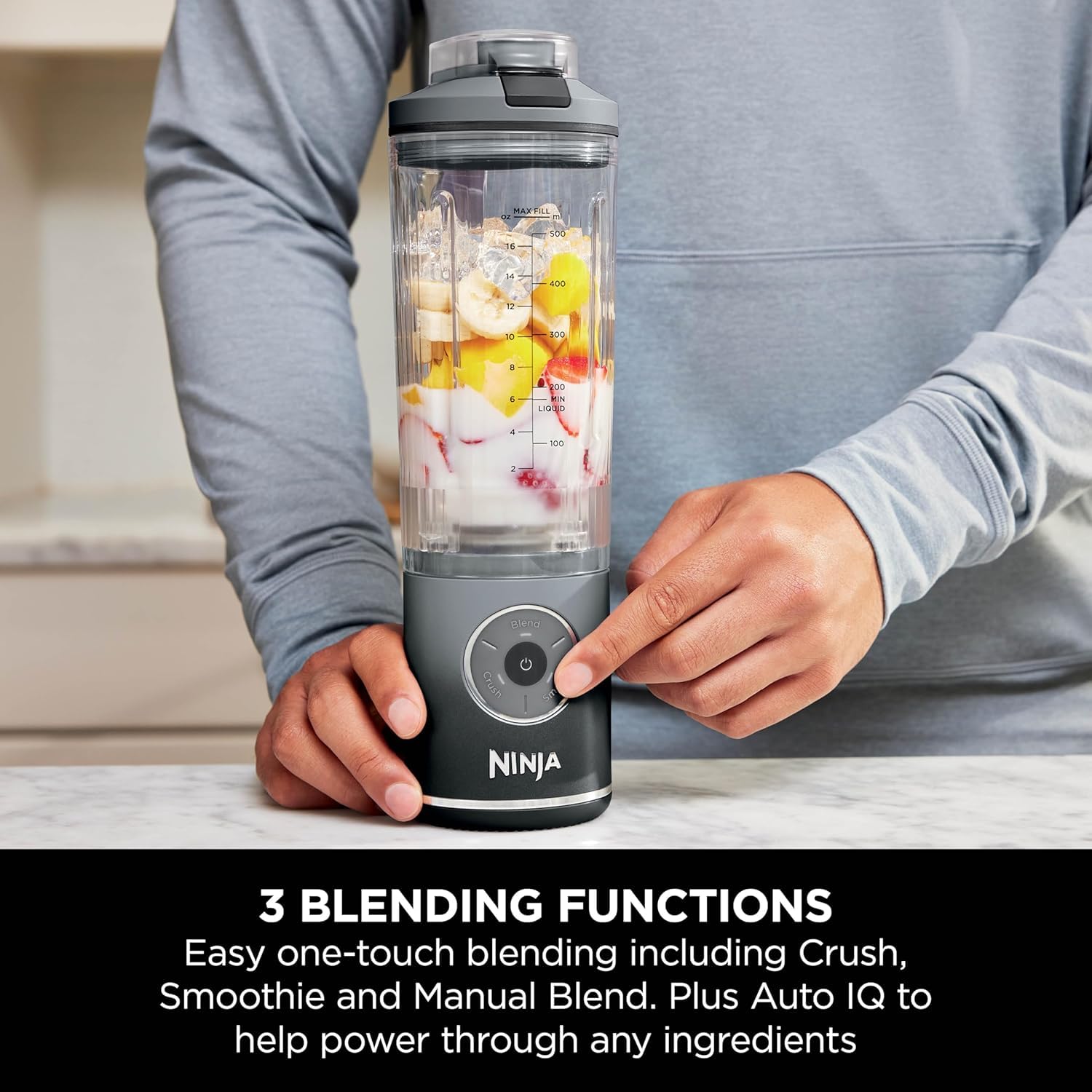Ninja Blast Max BC251EUGY - Frullatore portatile, 570 ml, batteria ricaricabile, tazza per miscelare e coperchio a prova di perdite, 3 funzioni di miscelazione, frullati, frullati proteici, miscela