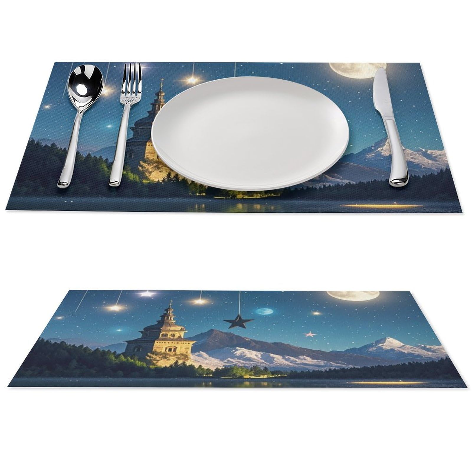 Set de table lavable pour terrasse et repas en famille avec motif lune ciel nocturne lot de 4