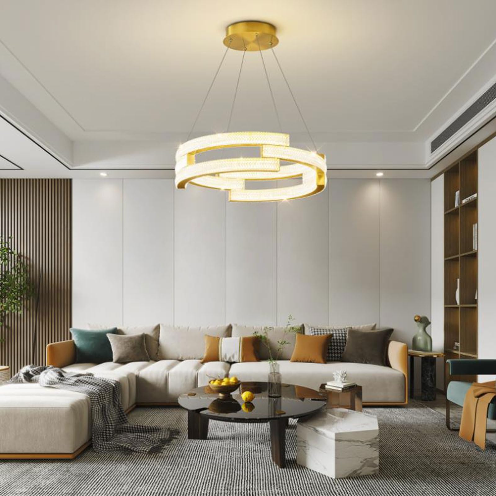 Lampada a sospensione moderna a LED di grandi dimensioni per camera da letto, 50 cm, circolare, in acrilico, per isola cucina, lampadario a sospensione dorato,adatto per ufficio,cucina,sala da pranzo