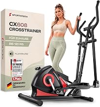 Sportstech CX608 Crosstrainer für Zuhause, leiser Ellipsentrainer mit 8 Widerstandsstufen, 10 kg Schwungrad, LCD Display, Pulssensor bis 120 kg, Fitnessgeräte für Zuhause
