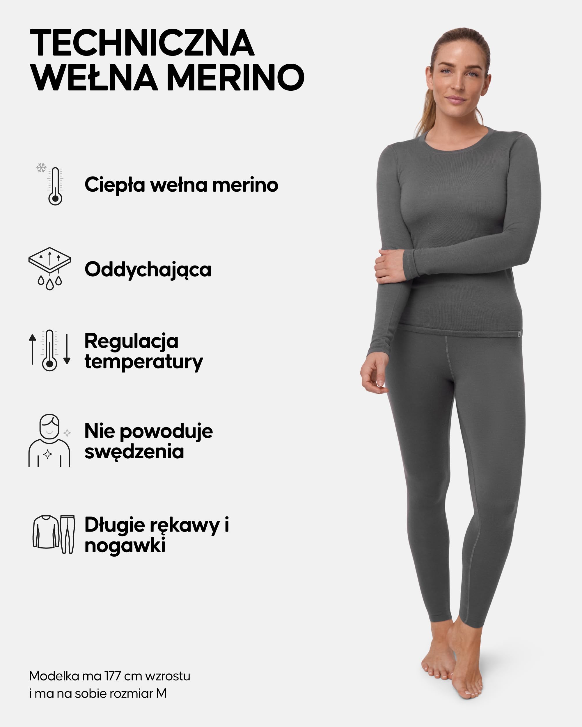 DANISH ENDURANCE Bielizna Termoaktywna Damska z Wełny Merino, Zestaw Odzieży Termicznej, Długie Legginsy Damskie, Top i Spodnie