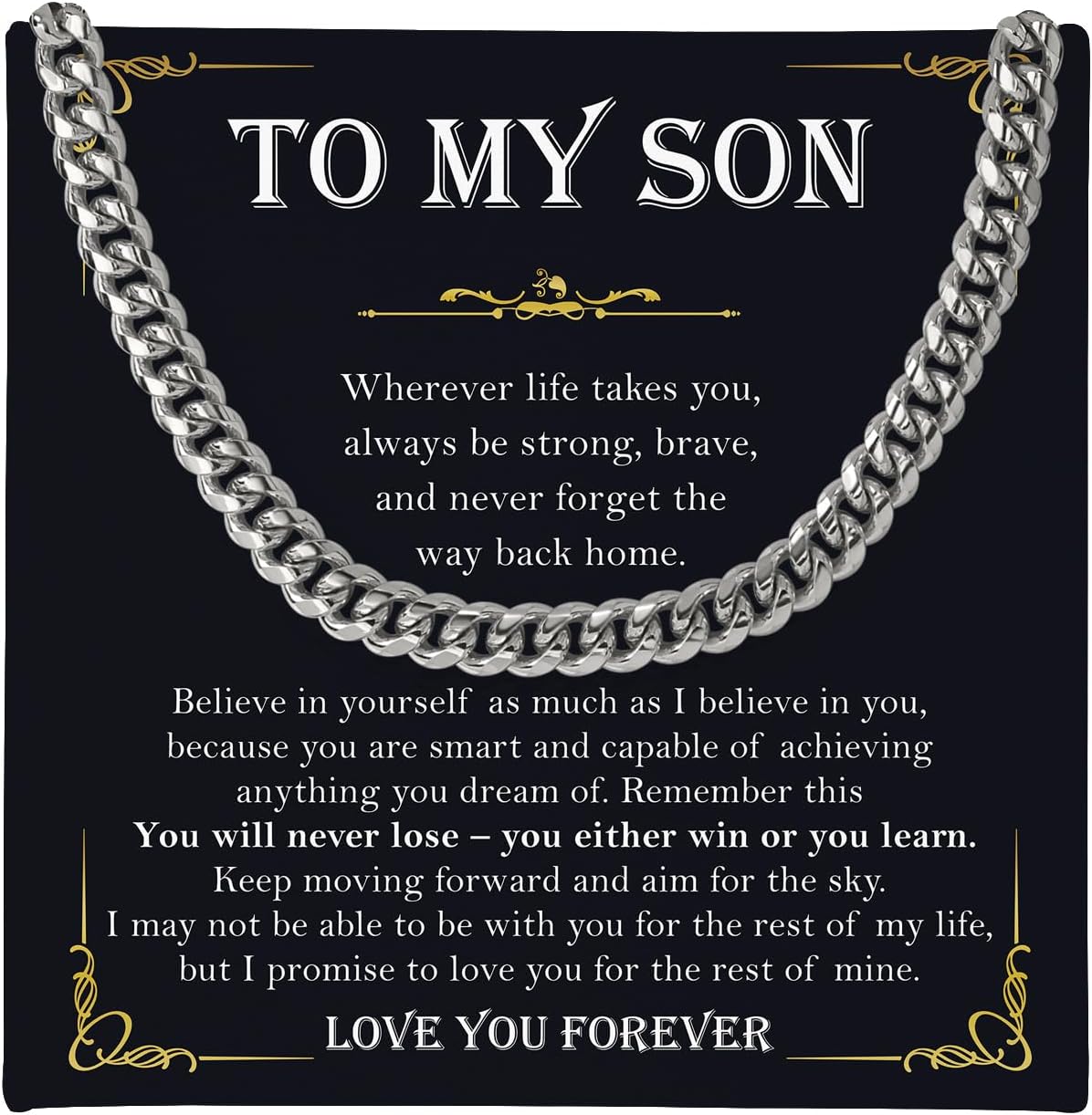 To My Son – Inspirational Cuban Necklace Gift from Mom and Dad, Symbol of Love, Faith, and Guidance, Meaningful Birthday, Graduation, or Christmas for Son, Christian Jewelry Keepsake for Him