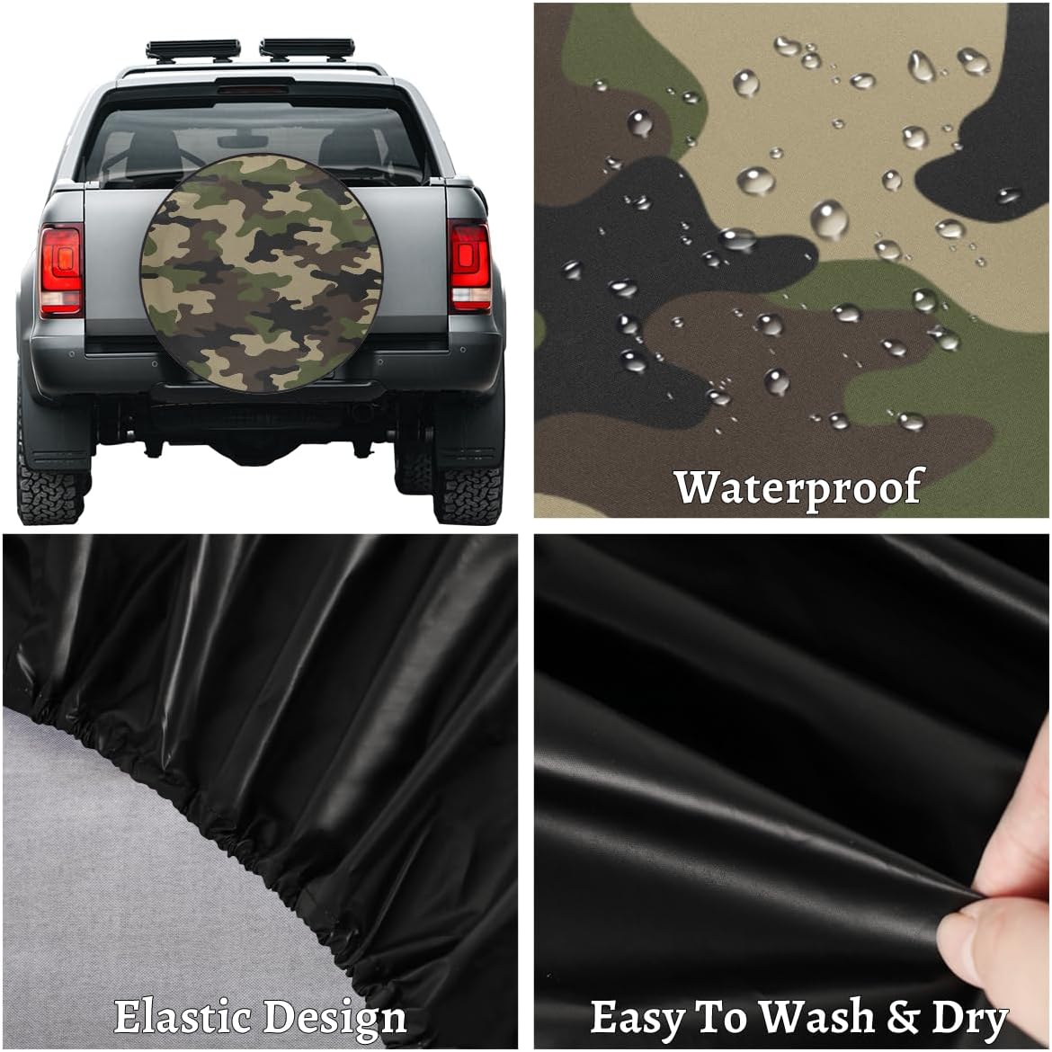 Camouflage Army Camo Spare Tire Cover Waterproof Dust-Proof Camo Art Spare Wheel Covers Wheel Tire Storage Cover Universal Fit for Camper Trailers RV SUV Truck Travel Trailers Accessories 17"