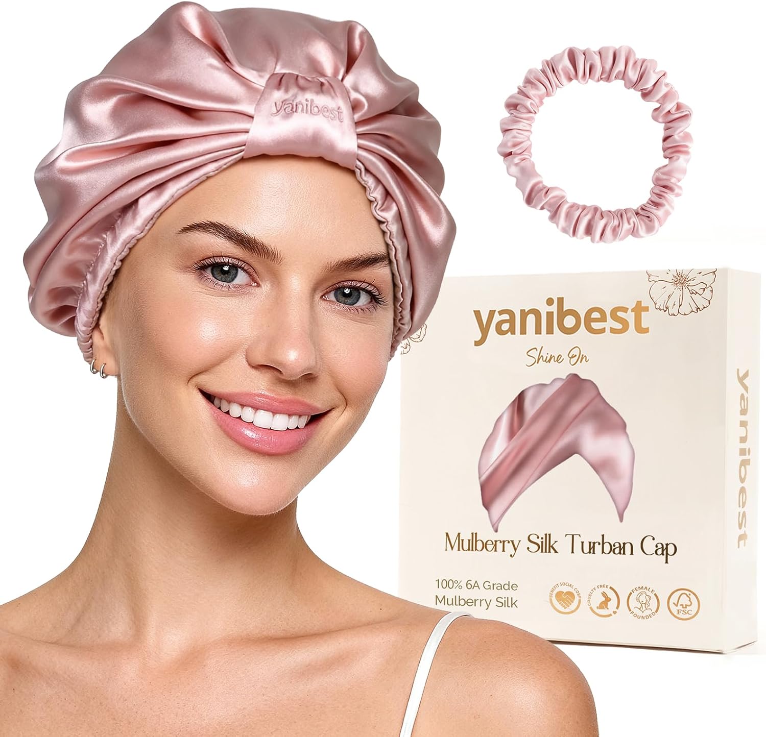 YANIBEST 22 Momme 100% Mulberry Silk Bonnet, Adjustable Hair Bonnet for Women, Double Layer Silk Turban, Hair Wrap Sleep Cap