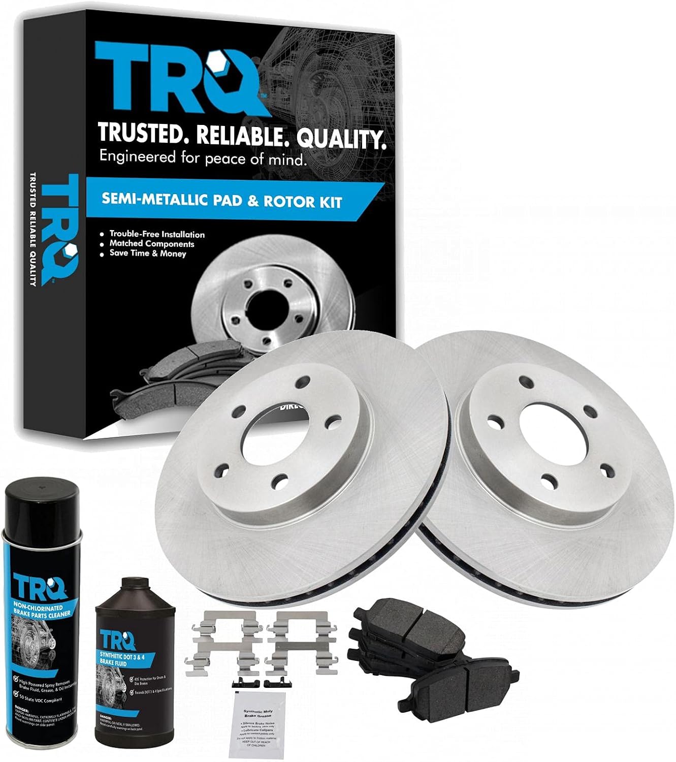 TRQ Front Brake Pad & Rotor Kit Brake Chemical Kit Brake Pads Brake Rotor Semi-Metallic Compatible with 2007-2010 Chevrolet Cobalt 2007-2009 Pontiac G5
