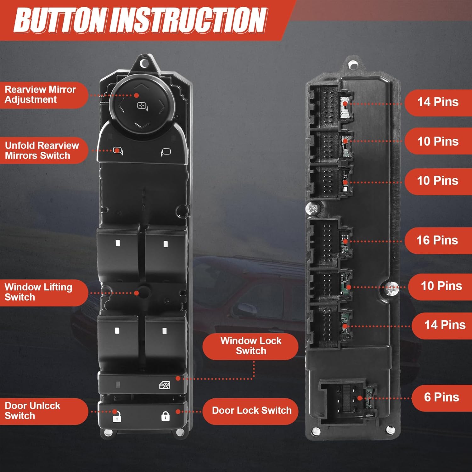 20835552 Driver Side Power Master Control Window & Door Lock Switch Fit for Chevrolet Silverado 1500 2500HD Avalanche Tahoe Suburban, GMC Sierra 3500 HD Yukon XL 1500 2500 Cadillac Escalade ESV EXT