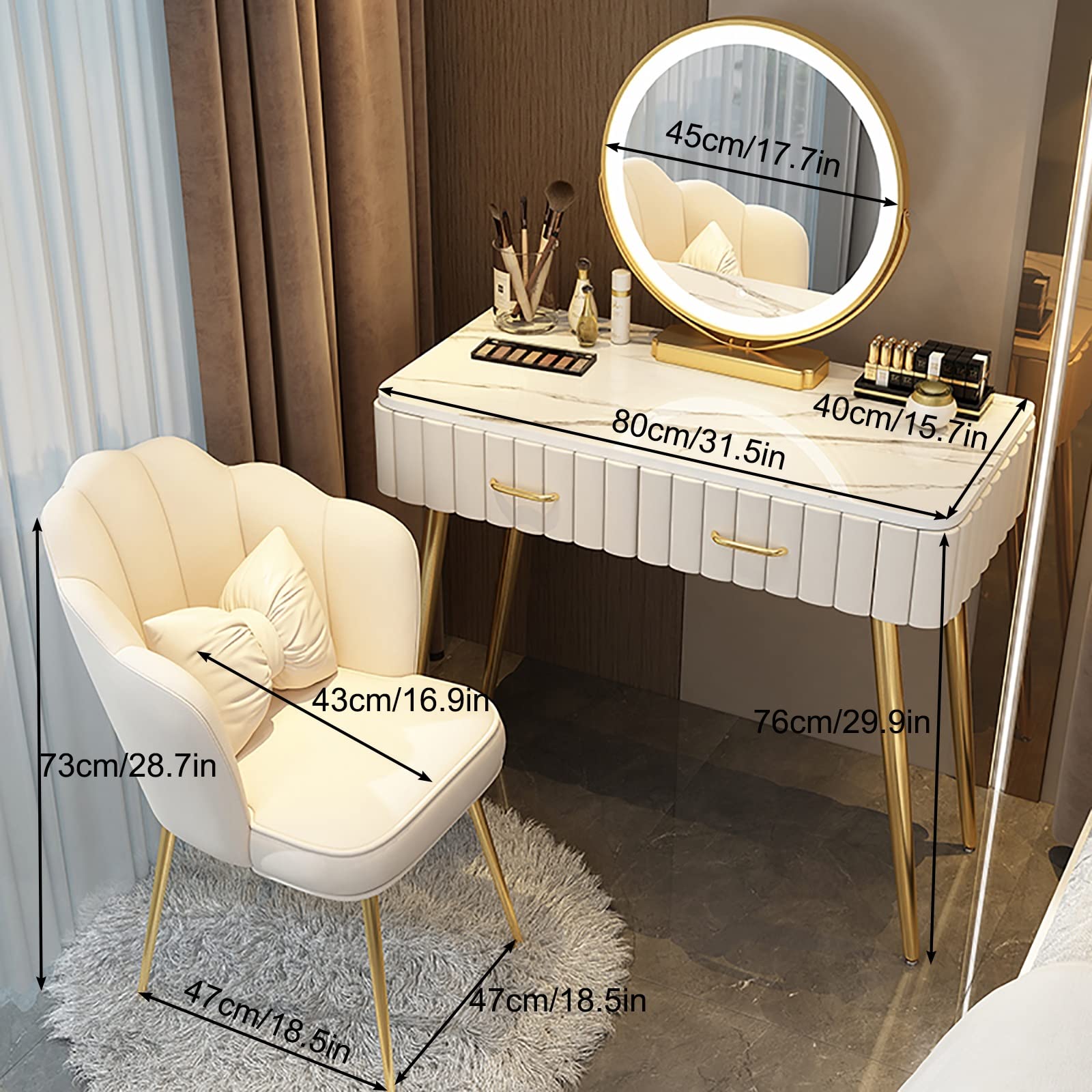 Toeletta Design Moderno Toeletta Multifunzione Senmate Con 2 Cassetti - Scrivania Trucco E Ufficio, Bianco E Oro, 100x40x76 Cm Toeletta Compatta 100cm