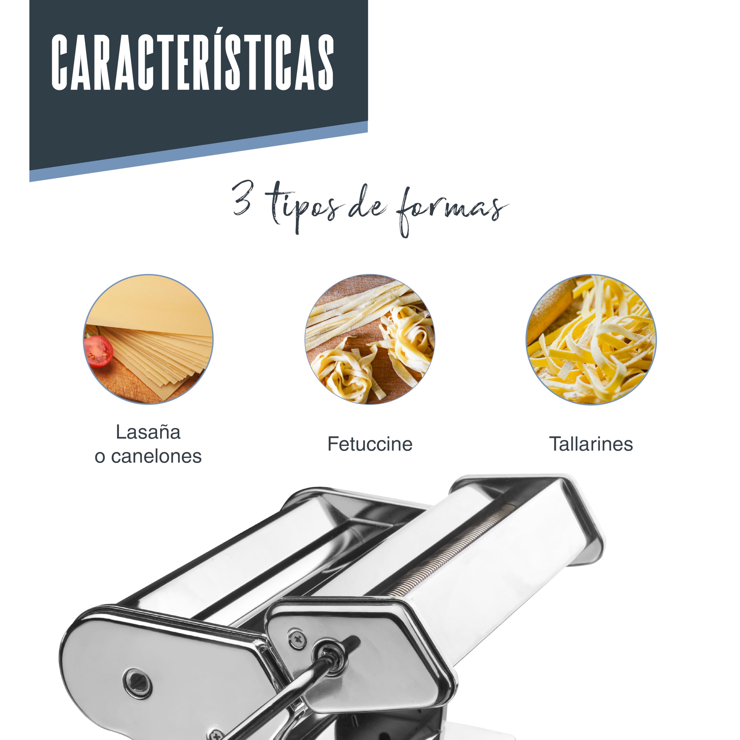Lacor 60391 - Máquina para hacer pasta fresca manual con manivela | En acero inoxidable, para un uso práctico y profesional en cocina; ideal para cocina profesional y uso diario en casa