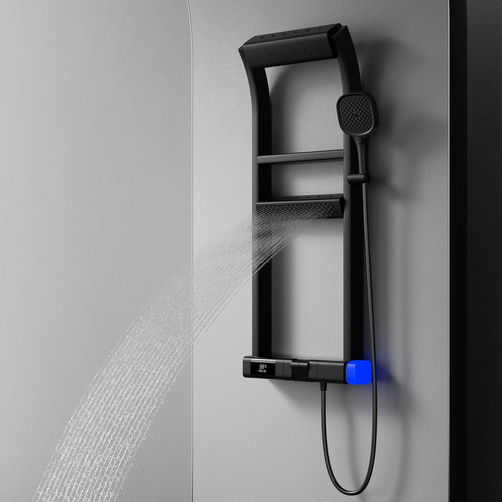 BEITH Thermostatic Shower System, Upgraded 6 Functions Piano Key Design Shower Set, 40x10cm Shower Faucet Sets Complete and Handheld, LED Digital Display, Bathtub Faucet, 59A Copper