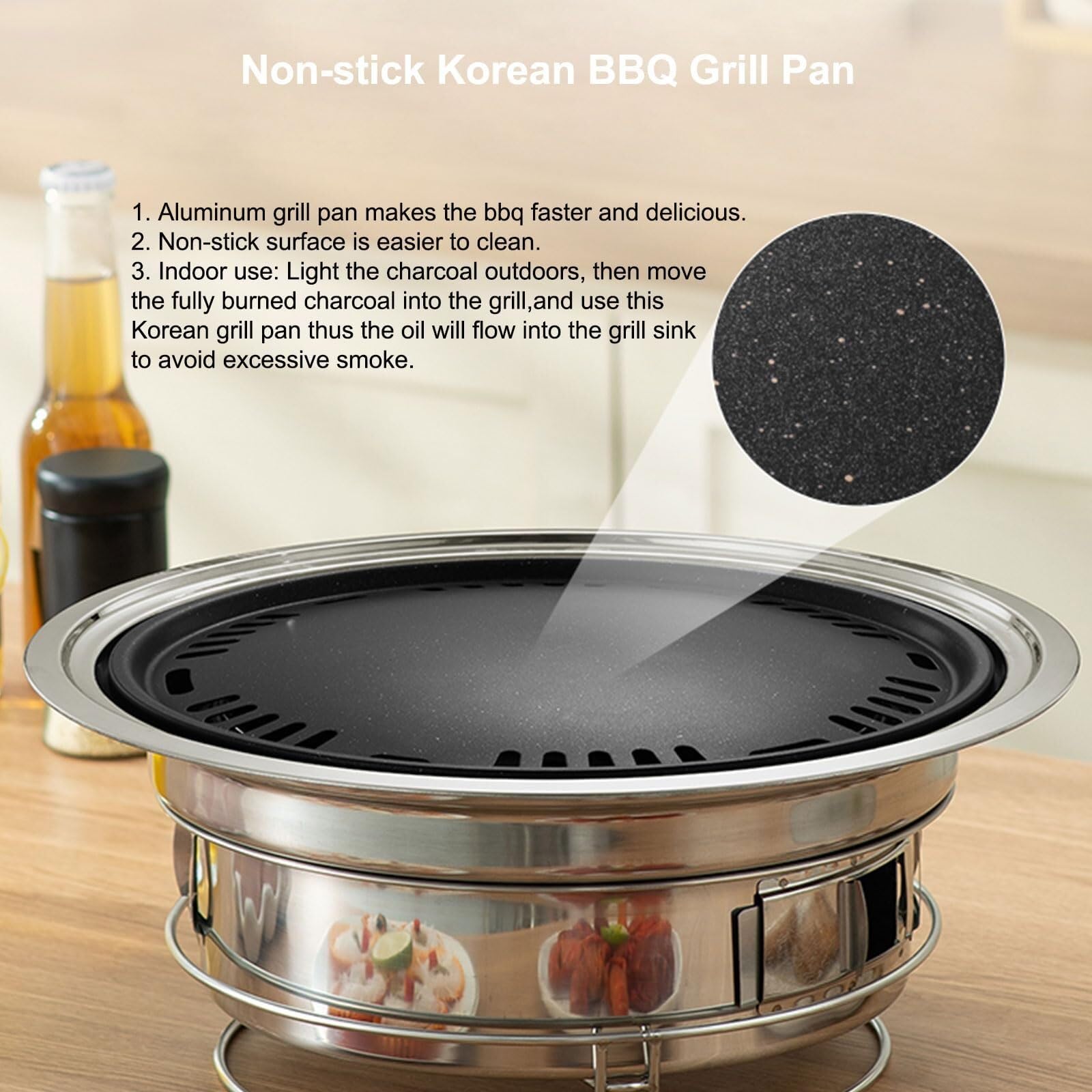 Griglia for barbecue coreana a carbone, piccola griglia a carbone 13,7 pollici griglia portatile griglia for barbecue in acciaio inossidabile griglia kbbq da tavolo campeggio interno all'aperto