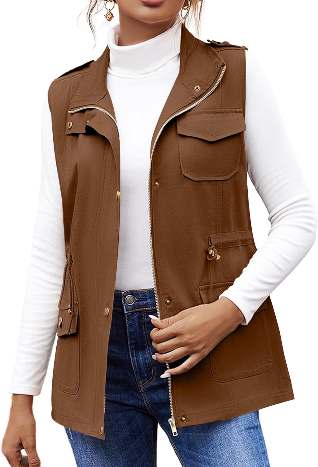 Beyove Womens Lightweight Sleeveless Military Anorak Cargo Vest No Hood