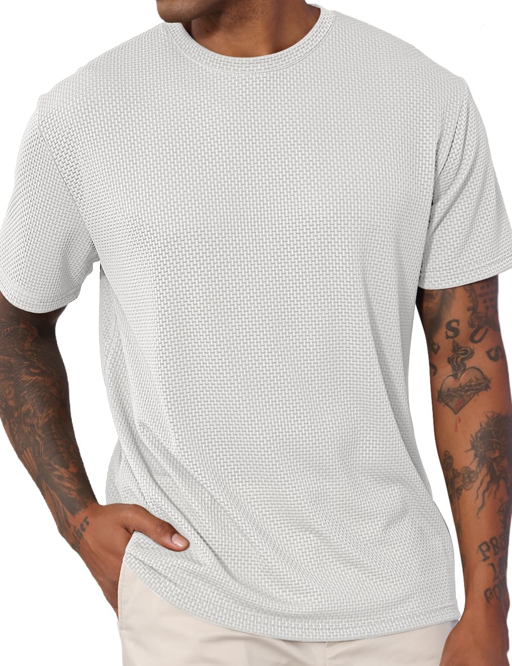Men's Casual T-Shirts Knit Short Sleeve Crewneck Shirts Casual Stylish Knitted Pullover Tees Top