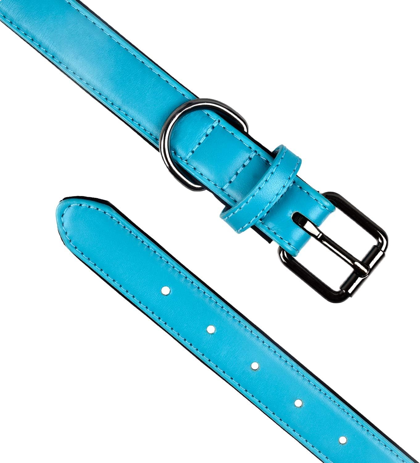 OFHome Leather Dog Collar Soft Padded Comfortable Adjustable Strong Pet Collars Best for Small Medium Large Dogs with Heavy Duty Buckle (Blue - Image 5