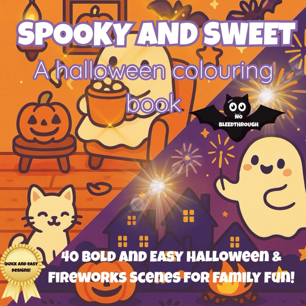 Spooky And Sweet: A Halloween Colouring Book: 40 Bold & Easy Halloween and Fireworks Scenes for Family Fun! (Fireside Scribbles)
