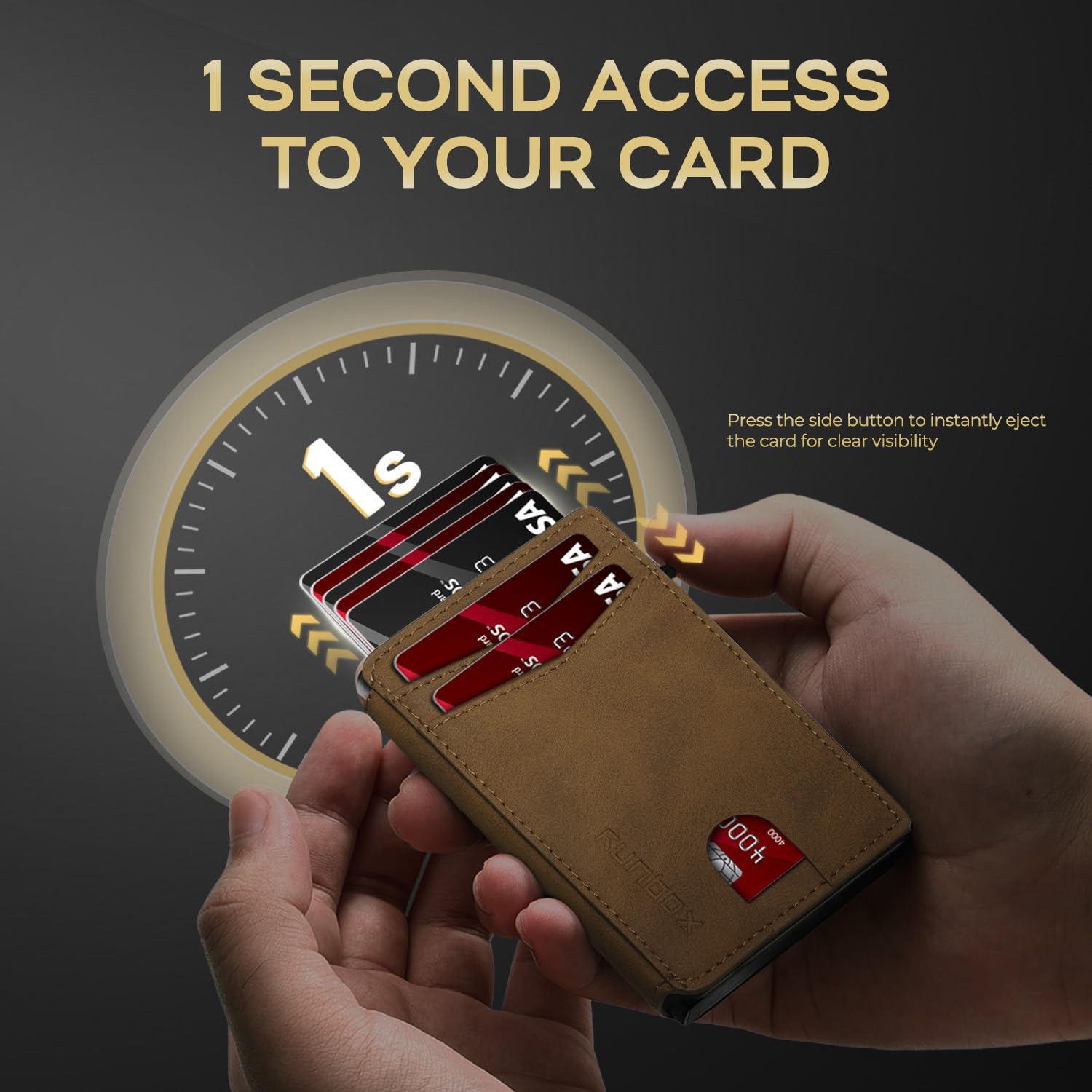 RUNBOX Slim Wallets for Men, RFID Blocking Pop-Up Card Holder, ID Window image 3