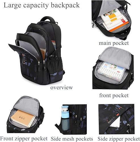 Miniatura 3 de EKUIZAI Mochila negra con ruedas para niños, mochila con ruedas, Rueda Azul-6