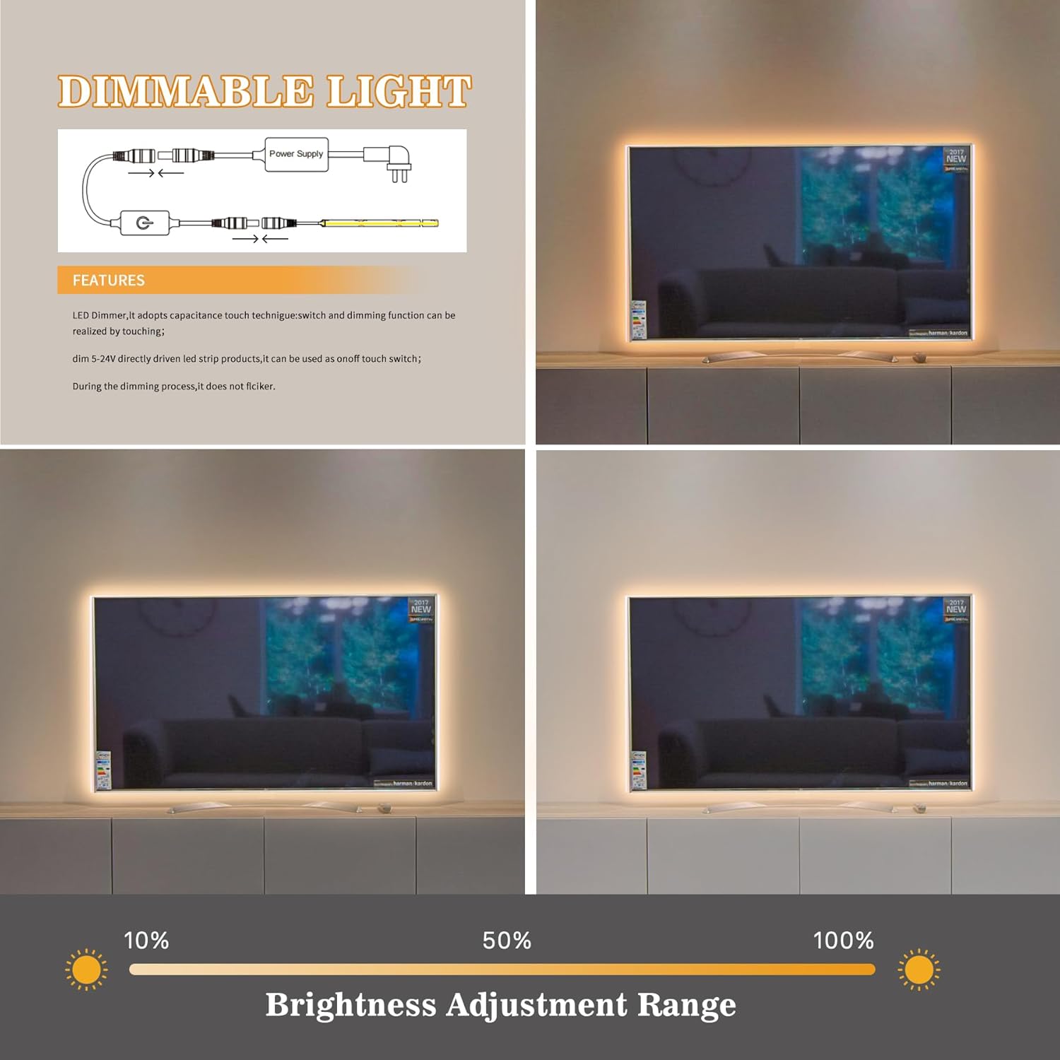 COB LED Strip,LED Strip Lights 3M/9.84ft,Touch Dimmable LED Strips,CRI90+,2700K Warm White cob led,960LEDs,24V LED Tape Lights,Indoor for Bedroom, Kitchen, TV, Mirror,Cabinet - Image 7