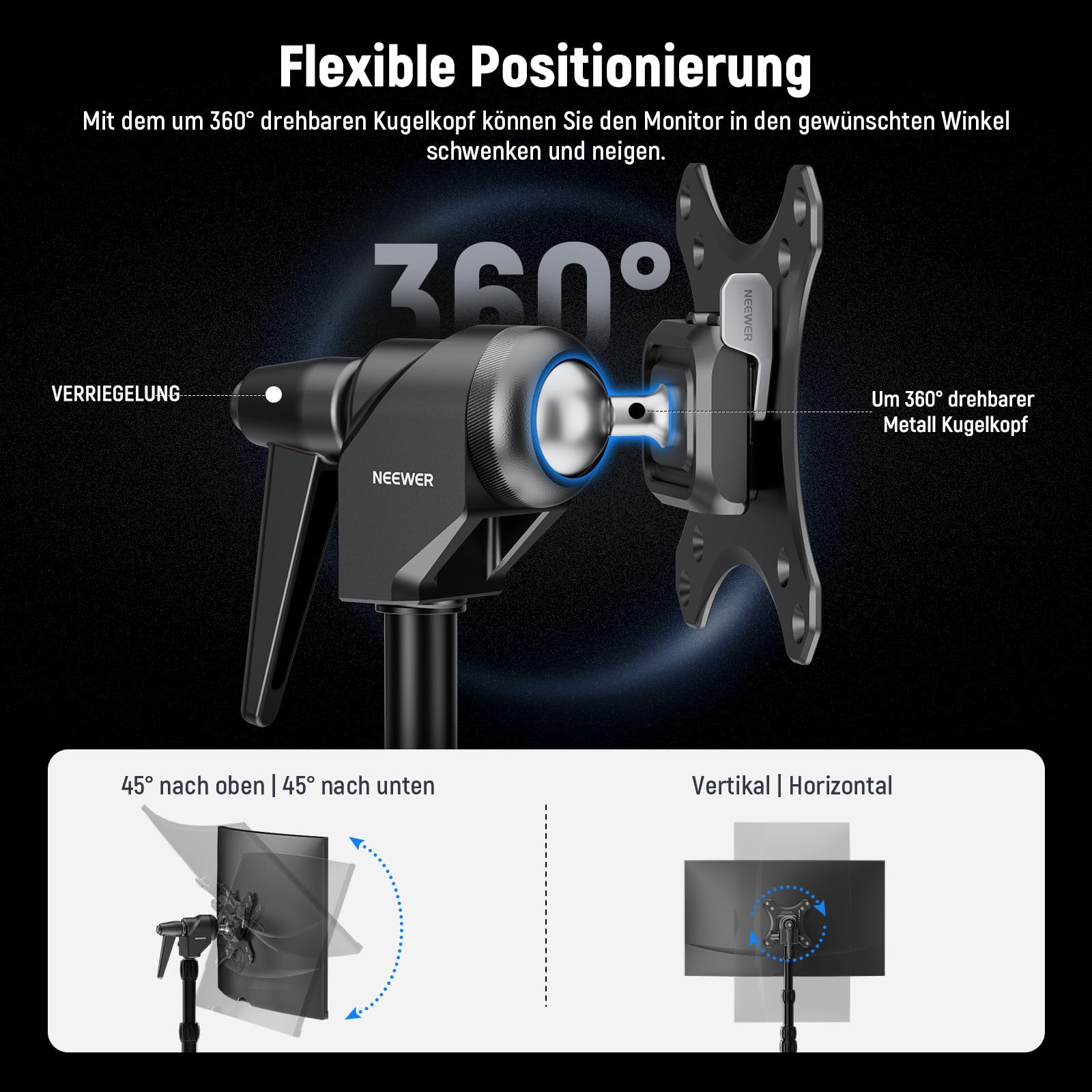 Neewer VESA Monitor Mount Adapter mit Arca Schnellverschluss 6" – Bild 4